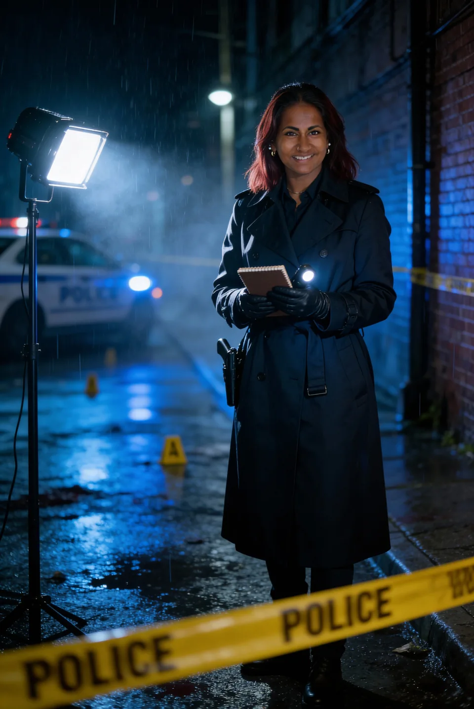 Inszenierte Szene an einem nächtlichen Filmset